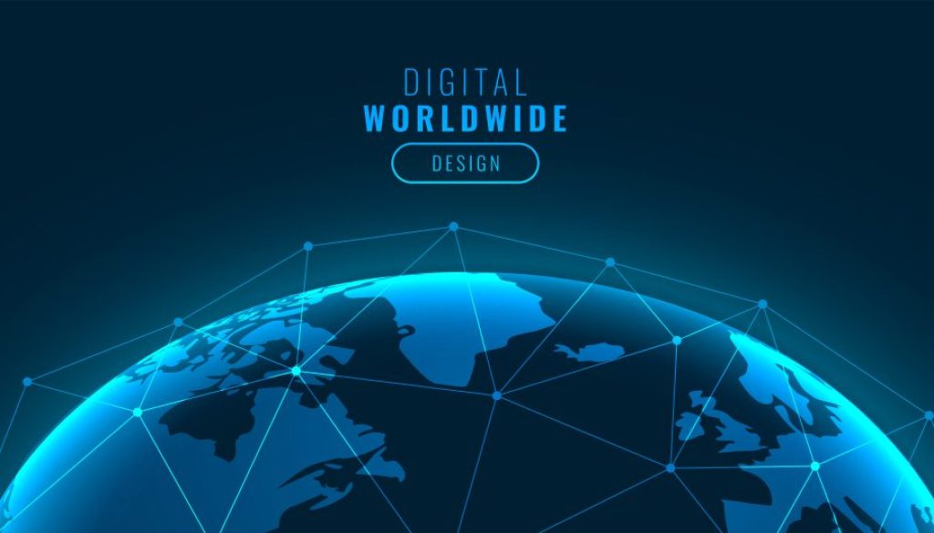 digital earth with network mesh technology background