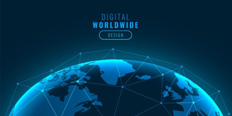 digital earth with network mesh technology background